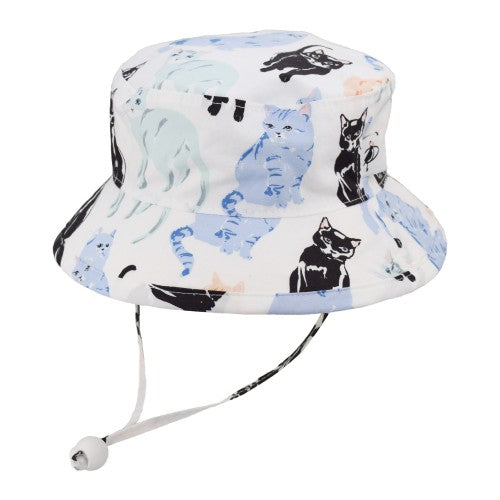 Organic Cotton Kids Camp Hat provides UPF50+ Excellent Sun Protection-Blocks at least 98% harmful UVA and UVB broad spectrum radiation.-Made in Canada-Chin Tie with Cord Lock and Safety Break Away clip-Secret Garden Cats