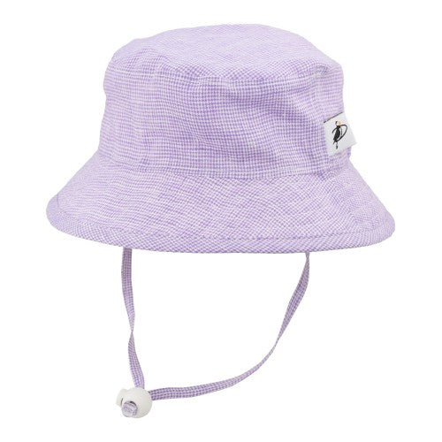 Puffin Gear Summer Day Linen Child Sun Protection Camp Hat - Made in Canada-Lavender Check