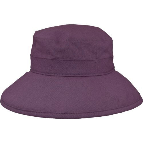 Plum-Linen -Cotton Blend Wide Brim Garden Hat-Rugged Hat  Rated UPF50+ Sun Protection-Briim doesn&#39;t flop-packs flat for travel-Made in Canada by Puffin Gear