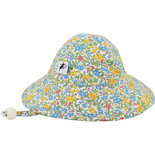 Puffin Gear Infant Sunbeam Brimmed Hat with Chin Tie and Toggle-UPF50 Sun Protection-Made in Canada by Puffin Gear-Liberty of London-Flower Show Blue