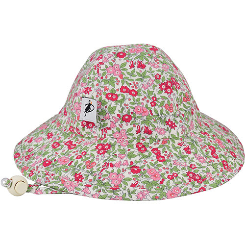 Puffin Gear Infant Sunbeam Brimmed Hat with Chin Tie and Toggle-UPF50 Sun Protection-Made in Canada by Puffin Gear-Liberty of London-Flower Show Pink