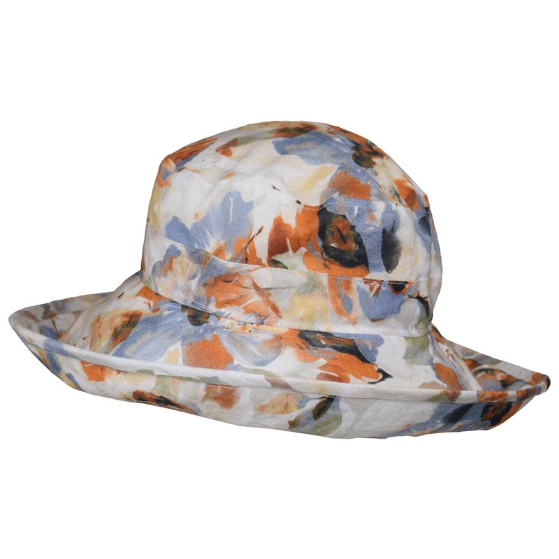 Wide Brim Courtyard Linen Classic Hat with 4.5 inch brim. UPF50+ sun Protection - Made in Canada by Puffin Gear - Pond Print
