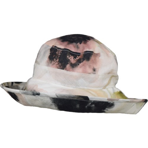 Wide Brim Courtyard Linen Classic Hat with 4.5 inch brim. UPF50+ sun Protection - Made in Canada by Puffin Gear - Bloom Print