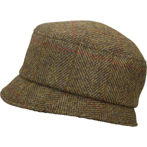 Harris Tweed Wool Winter Hat with Brim-Stroll Pillbox-Gold, olive, copper and rust weave. Made in Canada by puffin gear-barley herringbone