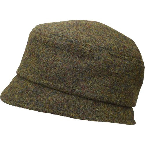 Harris Tweed Wool Winter Hat with Brim-Stroll Pillbox-Gold, olive, copper and rust weave. Made in Canada by puffin gear-Moss Heather