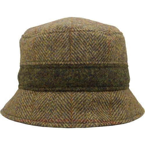 Harris Tweed Bucket Hat-Made in Canada by Puffin Gear-Barley herringbone with Moss Heather Contrast Tweed Trim