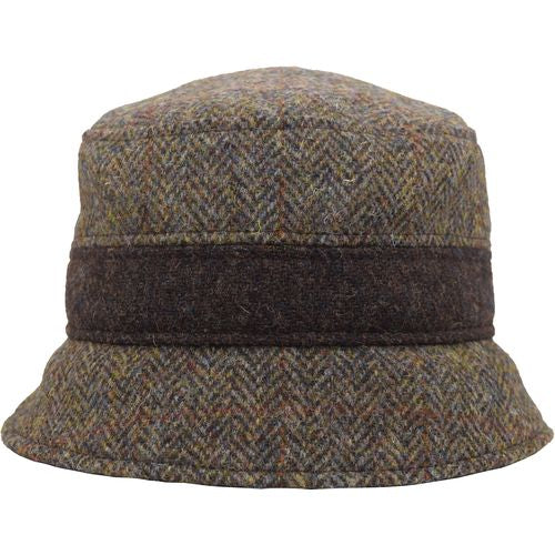 Harris Tweed Bucket Hat-Made in Canada by Puffin Gear-Chestnut Herringbone with contrast earth heather tweed trim