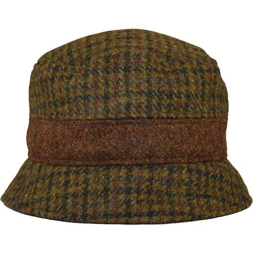 Harris Tweed Bucket Hat-Made in Canada by Puffin Gear-Moor Check with Copper Heather Contrast Trim