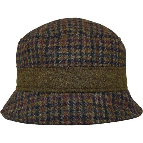 Harris Tweed Bucket Hat-Made in Canada by Puffin Gear-Seaweed Check with Bracken Heather Tweed Contrast Trim