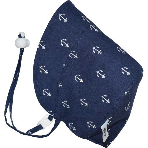 Puffin Gear Infant and Toddler Cotton Print Bonnet with Chin tie, Cord lock and Safety Break Away Clip-UPF50+ Sun Protection- Made in Canada-Anchors