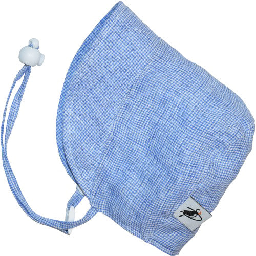 Puffin Gear Linen Infant and Toddler Bonnet with UPF 50+ Sun Protection-Made in Canada-Sky Blue Check