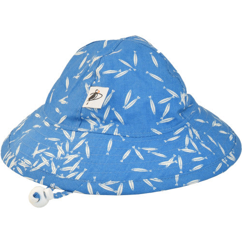 Puffin Gear Infant Organic Cotton Sunbeam Hat with Chin Tie, Cord Lock and Savety Breakaway Clip-Rated UPF50+ Sun Protection-Made in Canada-Minnow Print by Charlie Harper