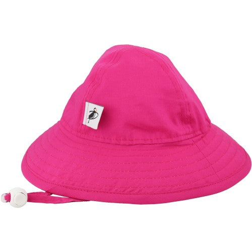 Puffin Gear Infant Organic Cotton Sunbeam Hat with Chin Tie, Cord Lock and Savety Breakaway Clip-Rated UPF50+ Sun Protection-Made in Canada-Azalea