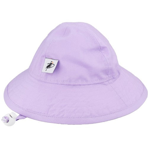 Puffin Gear Infant Organic Cotton Sunbeam Hat with Chin Tie, Cord Lock and Savety Breakaway Clip-Rated UPF50+ Sun Protection-Made in Canada-Lavender