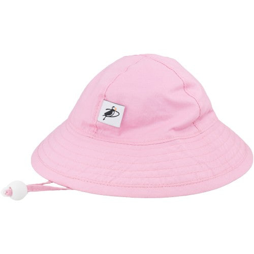 Puffin Gear Infant Organic Cotton Sunbeam Hat with Chin Tie, Cord Lock and Savety Breakaway Clip-Rated UPF50+ Sun Protection-Made in Canada-Pink