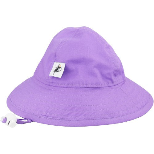 Puffin Gear Infant Organic Cotton Sunbeam Hat with Chin Tie, Cord Lock and Savety Breakaway Clip-Rated UPF50+ Sun Protection-Made in Canada-Purple