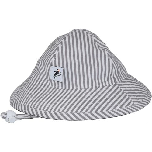 Puffin Gear Infant Sunbeam Brimmed Hat with Chin Tie and Toggle-UPF50 Sun Protection-Made in Canada by Puffin Gear-Grey Stripe
