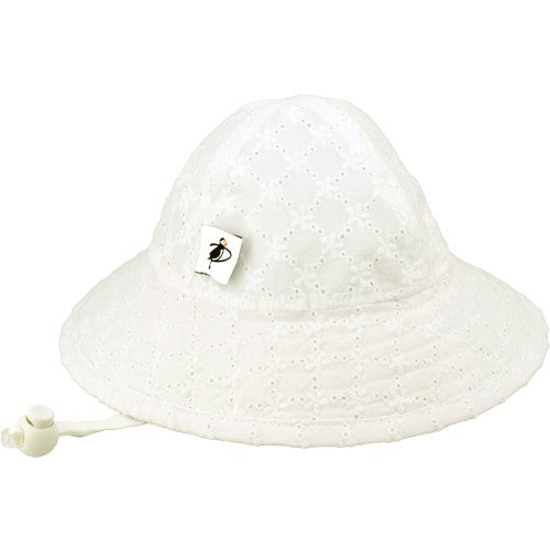Puffin Gear Infant Sunbeam Brimmed Hat with Chin Tie and Toggle-UPF50 Sun Protection-Made in Canada by Puffin Gear-Ivory Eyelet Lace