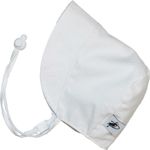 Puffin Gear Infant and Toddler Cotton Oxford Sun Protection Bonnet-Blue-Made in Canada-White