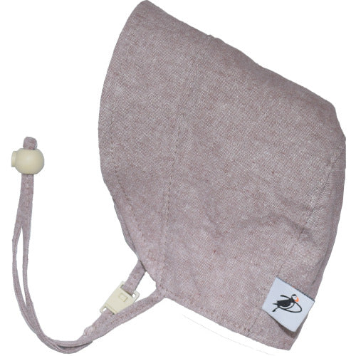 Puffin Gear Infant and Toddler Linen Bonnet with Organic Flannel Lining-Made in Canada-Machine Washable-Adorable-Mocha