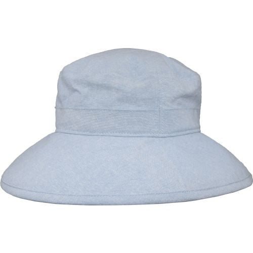 Linen Chambray Canvas Wide Brim Garden Hat-rated UPF50+ sun protection-Made in Canada by Puffin Gear-Faded Denim