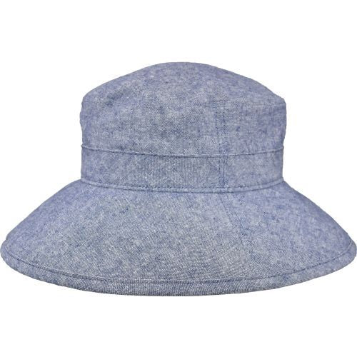 Linen Chambray Canvas Wide Brim Garden Hat-rated UPF50+ sun protection-Made in Canada by Puffin Gear-Navy