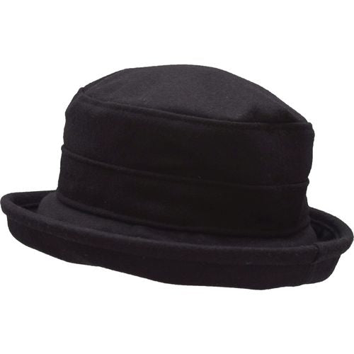 Puffin Gear Melton Wool Bowler Hat - Made in Canada-Three inch wide brim for winter sun protection. brim rolls up or down-water resistant-warm-ladies  hat-Black