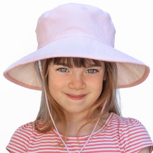 Puffin Gear Oxford Cotton Wide Brim Kids Sun Protection Hat-UPF50+ Excellent Sun Protection-Made in Canada by Puffin Gear-Machine Washable-Pink