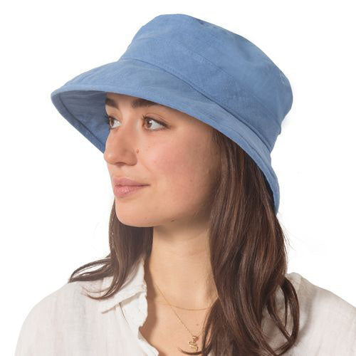 Patio Linen Sun Protection Bowler Hat-UPF50 Sun Protection-Made in Canada by Puffin Gear-Denim