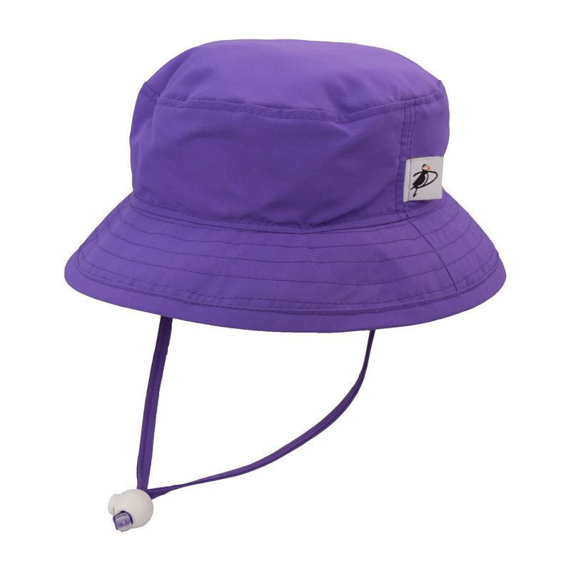 Puffin Gear Solar Nylon Quick Dry Kids Camp Hat-Chin Tie with Cordlock and Safety Break Away Clip Keeps Hat Savely in Place-Made in Canada-Navy-Purple