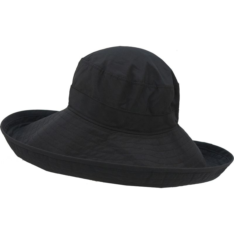 Black ultra wide brim starlet hat with six inch brim-our widest brim for maximum coverage-quick dry, lightweight solar nylon-Made in Canada by puffin Gear-Rated UPF50 Sun Protection