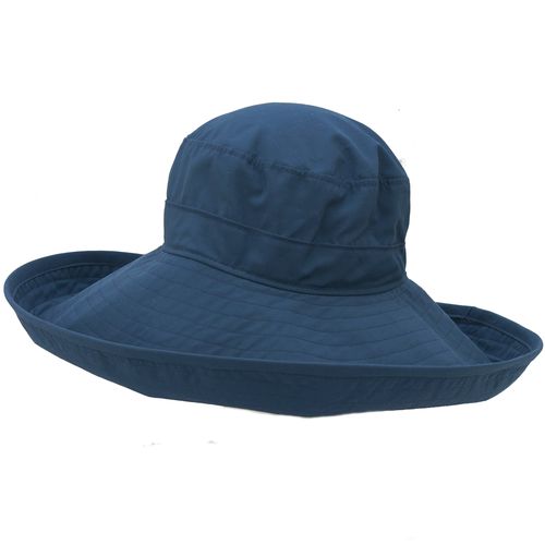 Navy ultra wide brim starlet hat with six inch brim-our widest brim for maximum coverage-quick dry, lightweight solar nylon-Made in Canada by puffin Gear-Rated UPF50 Sun Protection