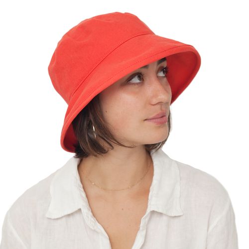Carrot Orange Linen-Cotton Slouch Hat with brim-Summer Hat-Sun protection hat rated UPF50+ sun Protection-blocks 98% UVA and UVB harful radiation-Made in Canada by Puffin Gear
