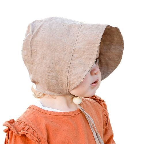 Puffin Gear Infant and Toddler Linen Bonnet with Organic Flannel Lining-Made in Canada-Machine Washable-Adorable-Flax