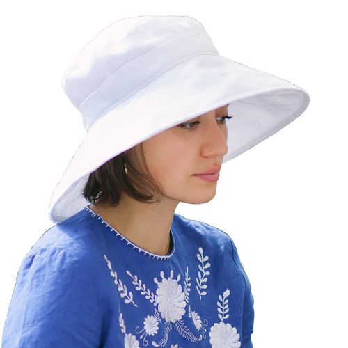 Puffin Gear Summer Breeze Linen Sun Protection Wide Brim Classic Hat-Rated UPF50 Excellent Sun Protection-Made in Canada-White