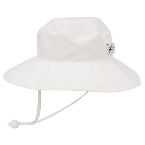 Puffin Gear Kids Wide Brim Solar Nylon Sunshine Hat with Chin Tie, Cord lock and Safety Breakaway Clip-Rated UPF50+ Sun Protection-Quick Dry, Made in Canada-White