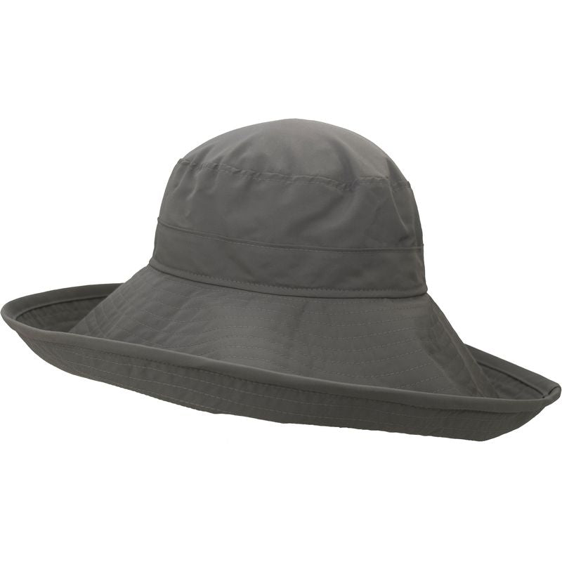 Wolf Grey ultra wide brim starlet hat with six inch brim-our widest brim for maximum coverage-quick dry, lightweight solar nylon-Made in Canada by puffin Gear-Rated UPF50 Sun Protection