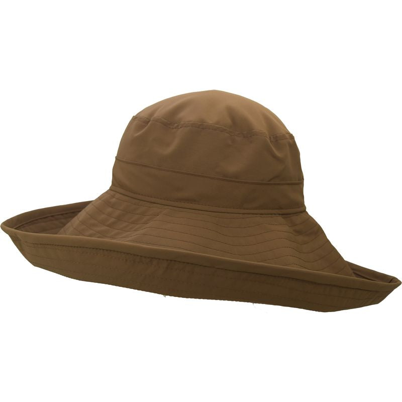 Coyote Brown ultra wide brim starlet hat with six inch brim-our widest brim for maximum coverage-quick dry, lightweight solar nylon-Made in Canada by puffin Gear-Rated UPF50 Sun Protection