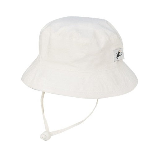 Puffin Gear Kids Oxford Cotton Camp Hat with Chin Tie, Cord Lock and Safety Break Away Clip-Made in Canada-UPF50+ Sun Protection-White